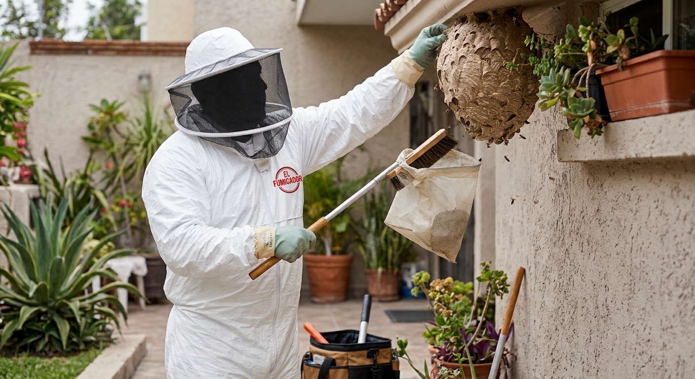 Técnico profesional realizando un servicio de fumigación