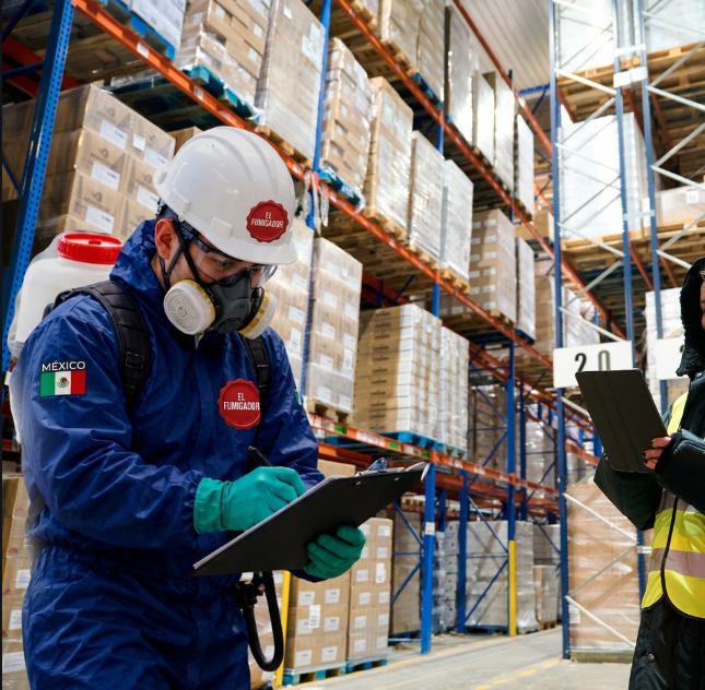 Técnico profesional realizando un servicio de fumigación